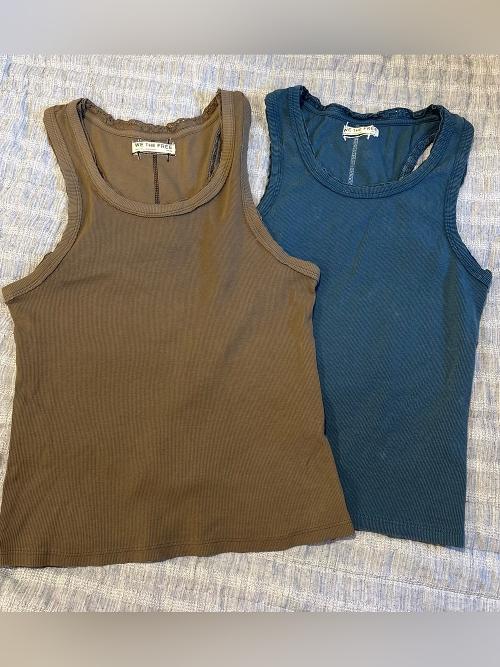 We The Free Rowan Ribbed Tank Tops — Dusted Cocoa & Sailor Blue (Set of 2)